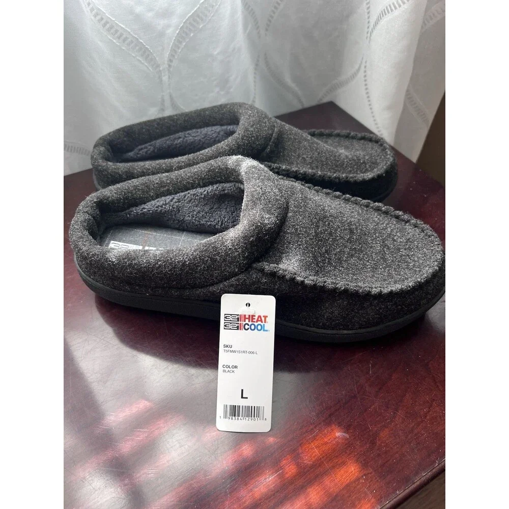 32 Degrees Heat Indoor Outdoor Black Slip On Memory Foam Slippers ~ Size L 11-12